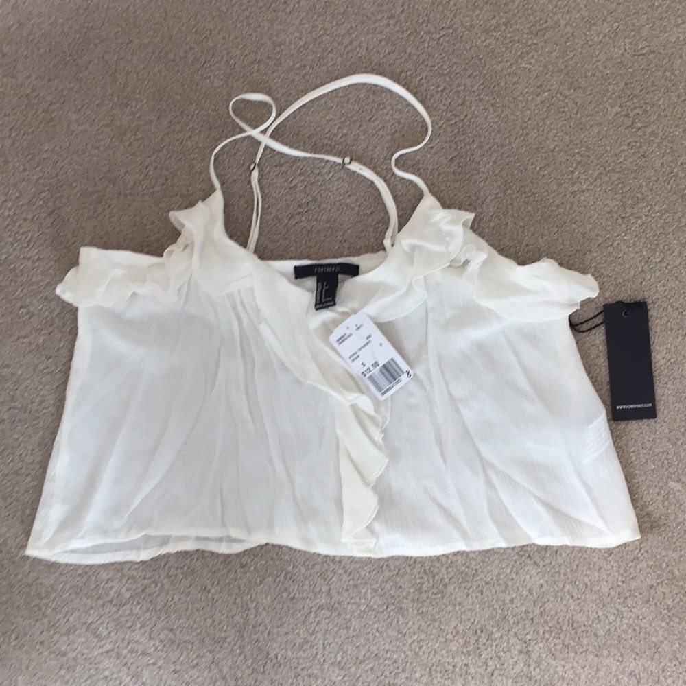 Forever 21 white linen sheer croptop